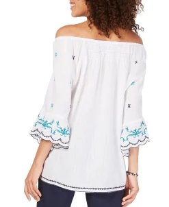 Women's Cotton Embroidered Convertible On Off The Shoulder Top