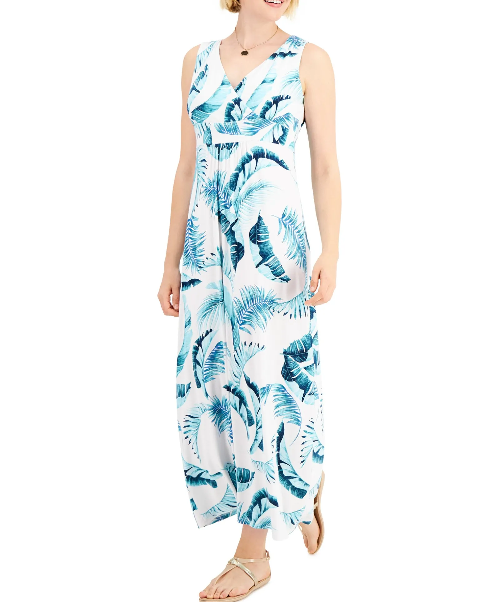 Women's Cotton Fern-Print Maxi Dress