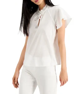 Women's Cotton Flutter-Sleeve Blouse