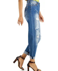Women's Cotton High-Rise Ripped Slouchy Ankle Jeans