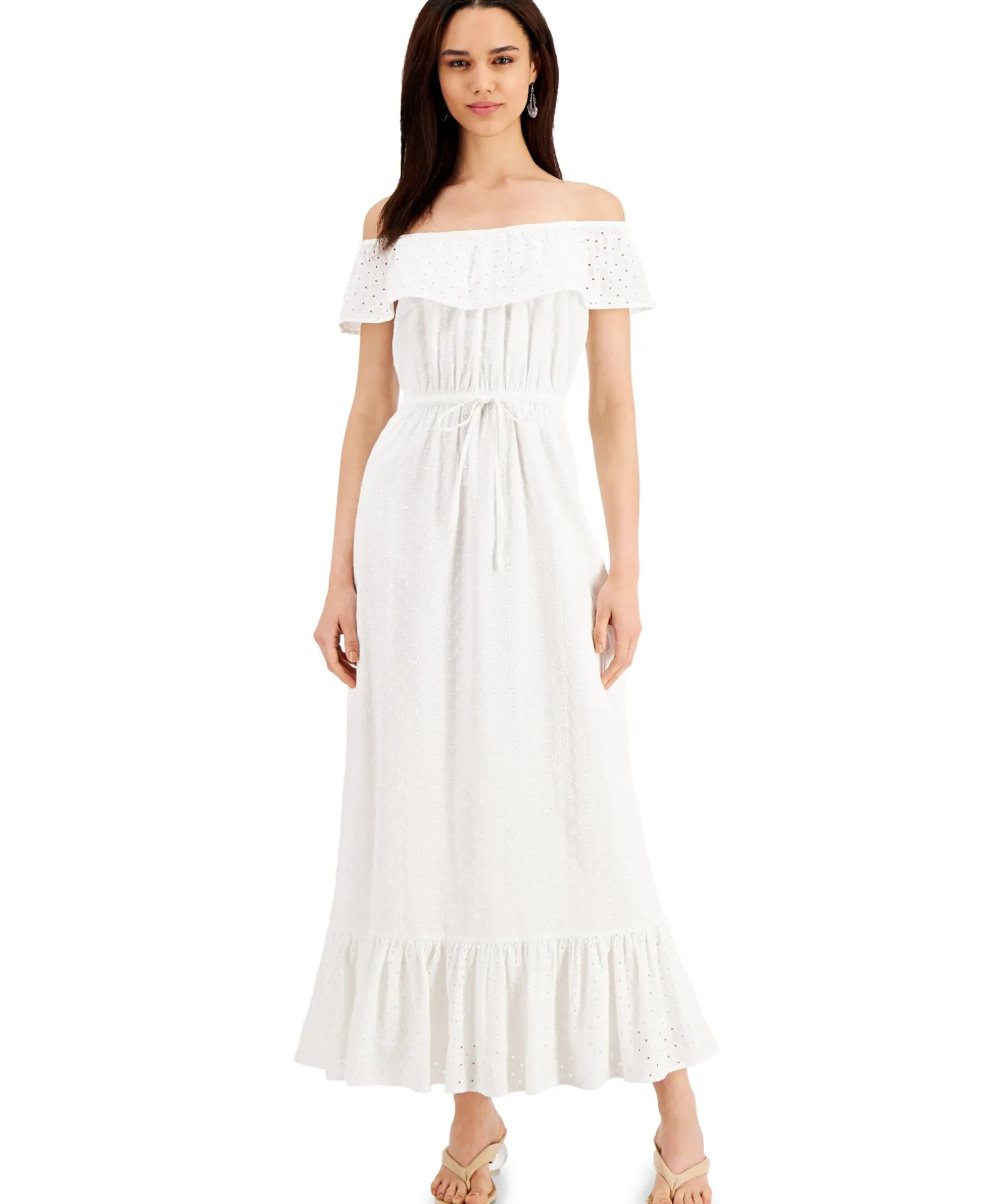Women's Cotton Off-The-Shoulder Eyelet Maxi Dress
