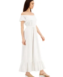 Women's Cotton Off-The-Shoulder Eyelet Maxi Dress