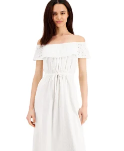 Women's Cotton Off-The-Shoulder Eyelet Maxi Dress