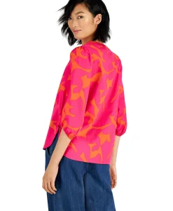 Women's Cotton Printed Balloon-Sleeve Blouse