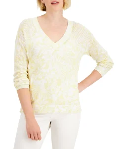 Women's Cotton Printed Open-Knit Sweater