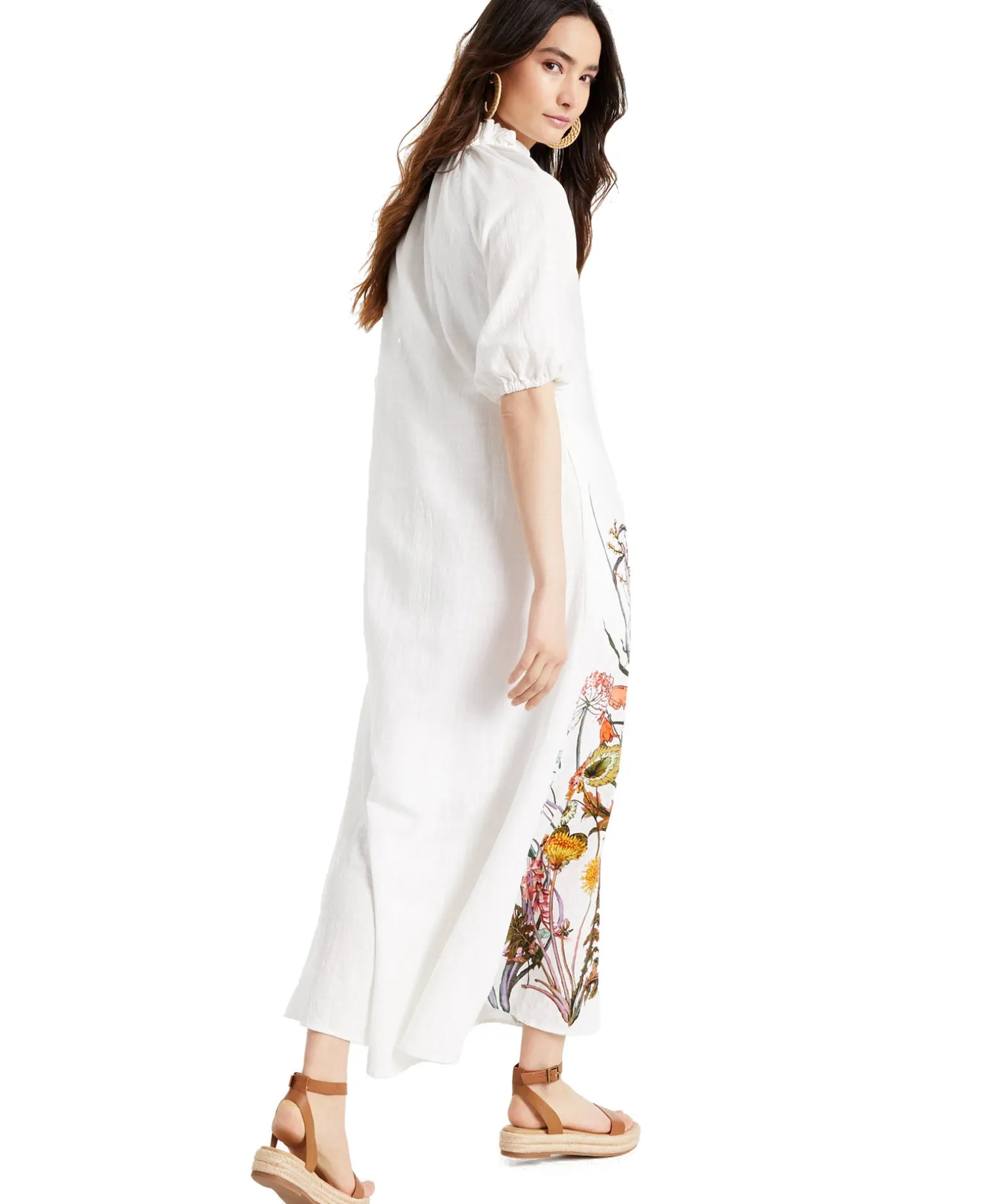 Women's Cotton Printed Puff-Sleeve Maxi Dress