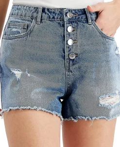 Women's Cotton Ripped Button-Fly Denim Shorts
