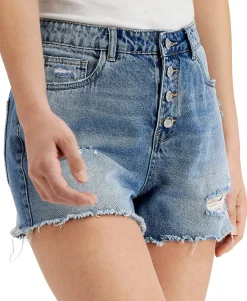 Women's Cotton Ripped Button-Fly Denim Shorts