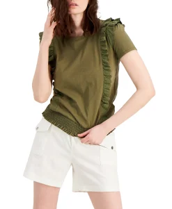 Women's Cotton Ruffled Smocked-Waist Top