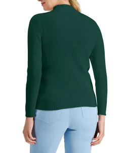 Women's Cotton Solid Rib Mock-Neck Sweater