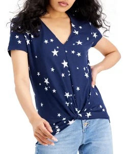 Women's Cotton Star-Print Twist-Front T-Shirt