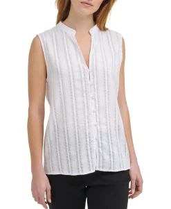 Women's Cotton Striped Eyelet Blouse