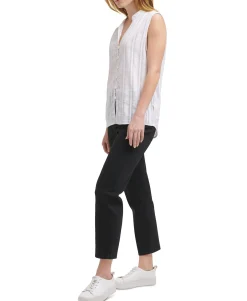 Women's Cotton Striped Eyelet Blouse