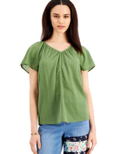 Women's Cotton Textured Flutter-Sleeve Top