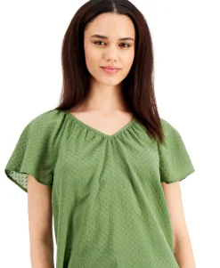 Women's Cotton Textured Flutter-Sleeve Top