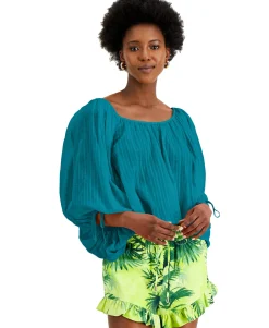 Women's Cotton Tie-Back Peasant Top