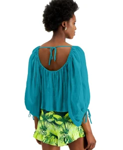 Women's Cotton Tie-Back Peasant Top