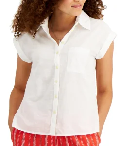 Women's Cotton-Linen Slub Camp Shirt