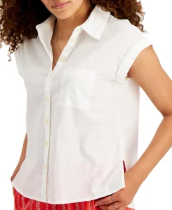 Women's Cotton-Linen Slub Camp Shirt