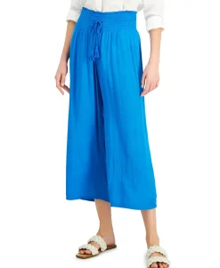Women's Crinkle-Gauze Cropped Wide-Leg Pants
