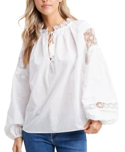 Women's Crochet Blouson-Sleeve Top