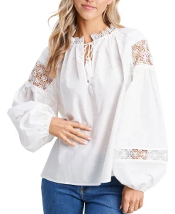 Women's Crochet Blouson-Sleeve Top