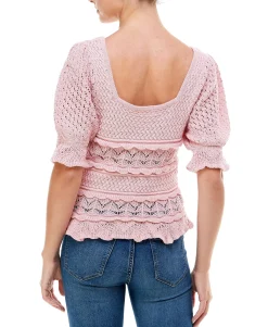 Women's Crocheted Short-Sleeve Sweater Top