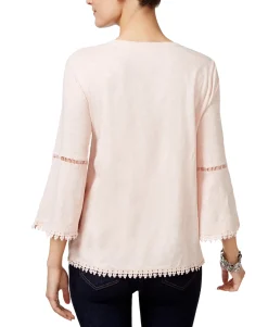 Women's Crochet-Trim Bell-Sleeve Top
