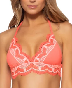 Women's Delilah Solid Crochet Trim Halter Bikini Top