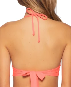 Women's Delilah Solid Crochet Trim Halter Bikini Top