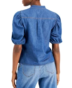 Women's Denim Puff-Sleeve Top