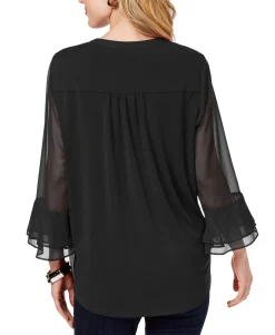 Women's Double Ruffle Solid Pintuck Top