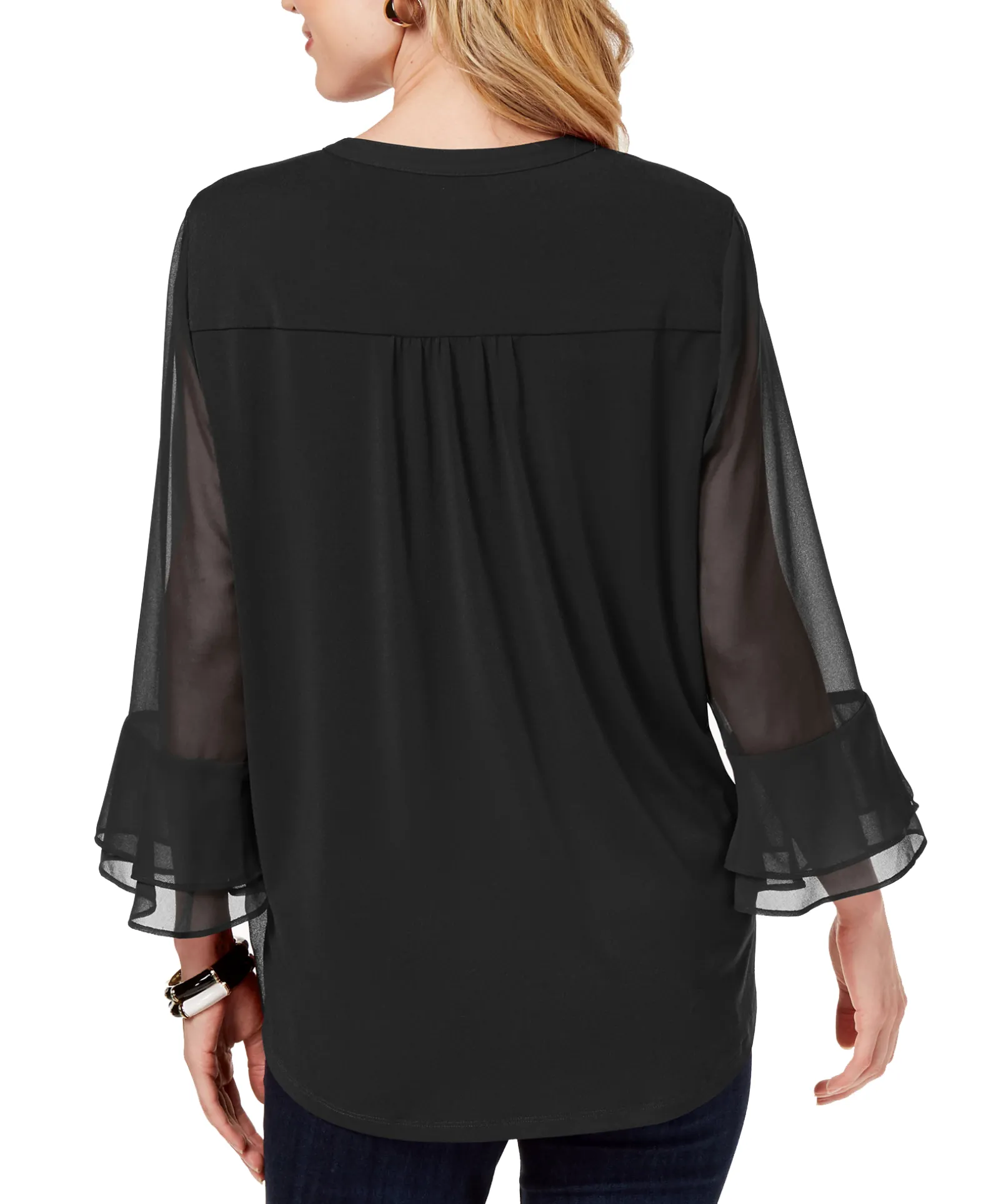 Women's Double Ruffle Solid Pintuck Top