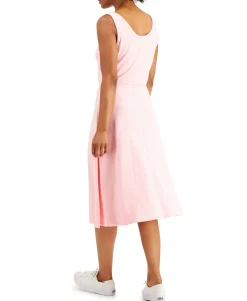 Women's Drawstring-Waist Cotton Midi Dress
