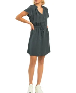 Women's Elastic-Waist Frayed-Hem Dress