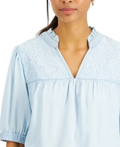Women's Elbow Sleeve Chambray Top