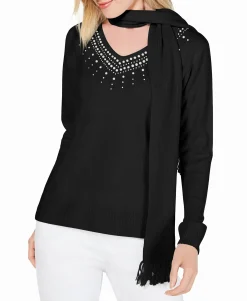 Women's Embellished Scarf Sweater
