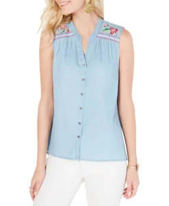 Women's Embroidered Button-Up Top