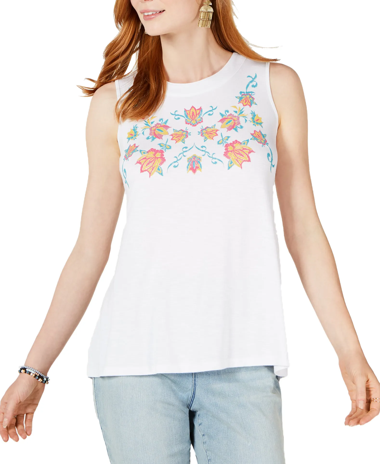 Women's Embroidered Keyhole Top