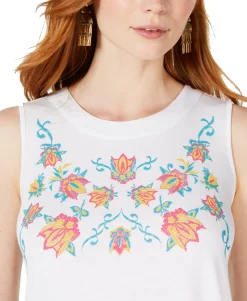 Women's Embroidered Keyhole Top