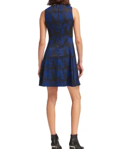 Women's Faux Leather-Trim Fit & Flare Dress