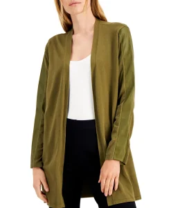 Women's Faux-Leather Trim Open Cardigan