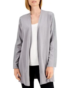 Women's Faux-Leather Trim Open Cardigan