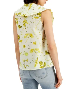 Women's Floral-Print Cotton Ruffle-Collar Top