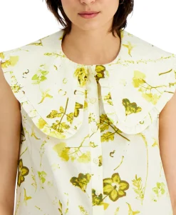 Women's Floral-Print Cotton Ruffle-Collar Top