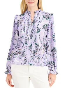 Women's Floral-Print Pintuck Blouse
