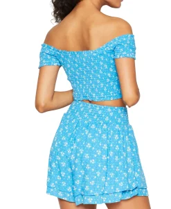 Women's Floral-Print Smocked Crop Top