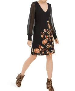 Women's Floral-Print Statement-Sleeve Dress