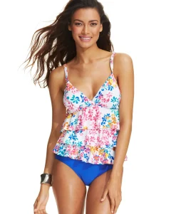 Women's Floral-Print Tiered Tankini Top