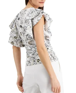Women's Floral-Print Wrap-Style Cotton Top